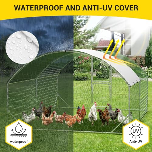 Large Metal Chicken Coop with Run Walk-in Poultry Cage Outdoor Backyard Farm I98427