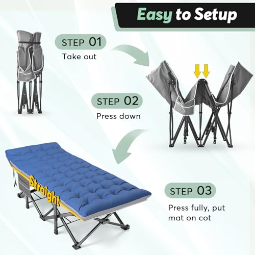 Slendor Oversized XXL Folding Camping Cot for Adults with Mattress and Carry Bag, Grey K607458