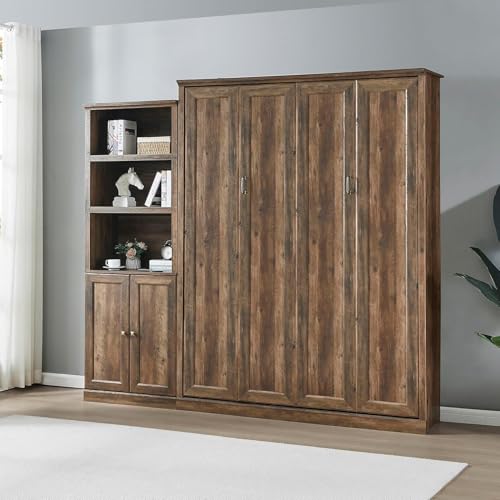 MERITLINE Queen Murphy Bed with Storage Bookcase and Charging Station E996
