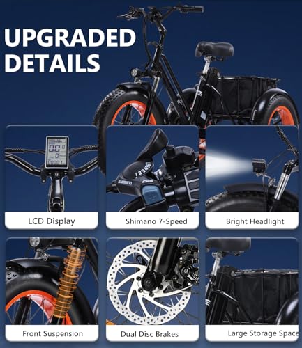 Electric Tricycle for Adults, 500W Folding E-Trike, 20" Fat Tire, 48V 15Ah P5045