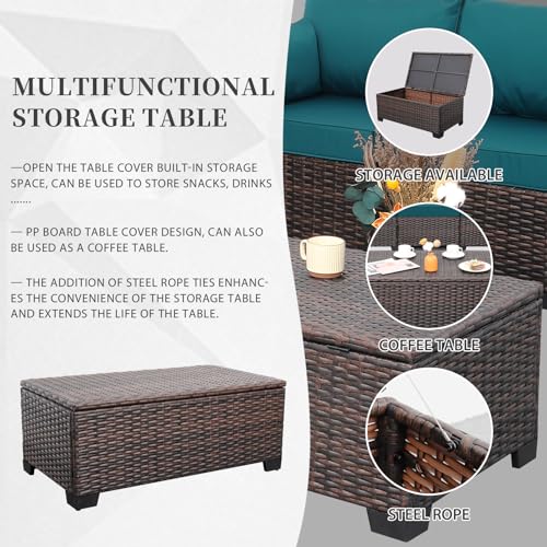 Valita Patio Rattan Furniture Set 4-Piece Outdoor PE Wicker Conversation Couch with Storage Coffee Table A496002