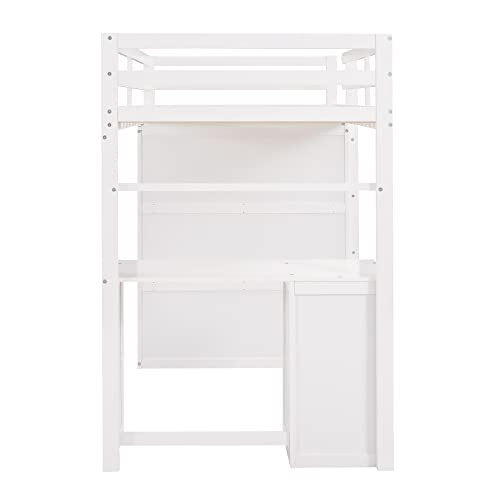 Harper & Bright Designs Full Loft Bed with Desk, Wardrobe, Solid Wood N868457