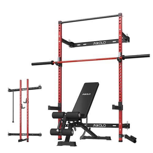 Mikolo 2" x 2" Folding Wall Mounted Squat Rack with Pull Up Bar, 1000 lbs Capacity W88407
