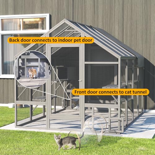 Large Catio Outdoor Cat Enclosure with 7 Platforms, 2 Resting Boxes and 2 Bridges D98397