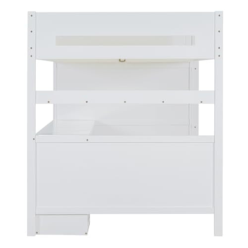 Harper & Bright Designs Twin Size Loft Bed with L-Shaped Desk and Stairs, Solid Wood, White D768