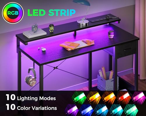 AODK Gaming Desk with LED Lights & Power Outlet, 40 Inch, Black T67329