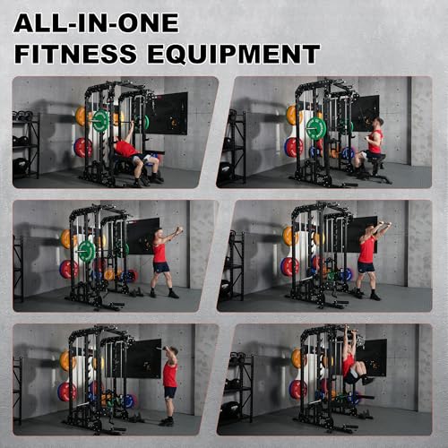 Smith Machine Home Gym with Aluminum Pulley Set - 2000lbs Capacity Power Rack O517