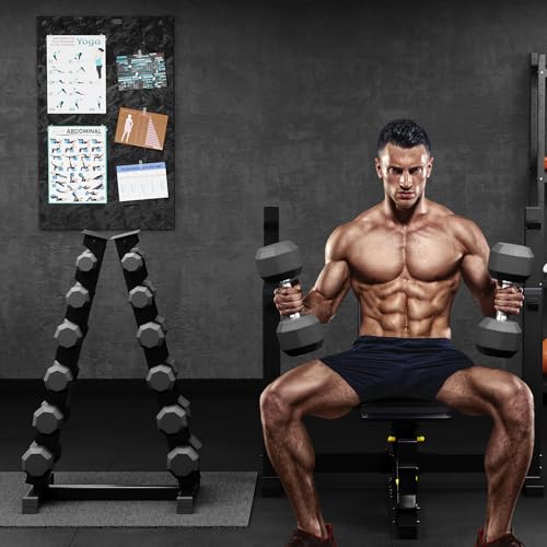 Rubber Coated Hex Dumbbell Weight Set with Rack for Home Gym T691259