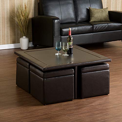 SEI Furniture Nylo Nesting Coffee Table and Storage Ottomans Set, Dark Chocolate M51093