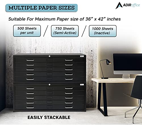 AdirOffice Flat File Cabinet 5-Drawer Blueprint Storage, Black G24063