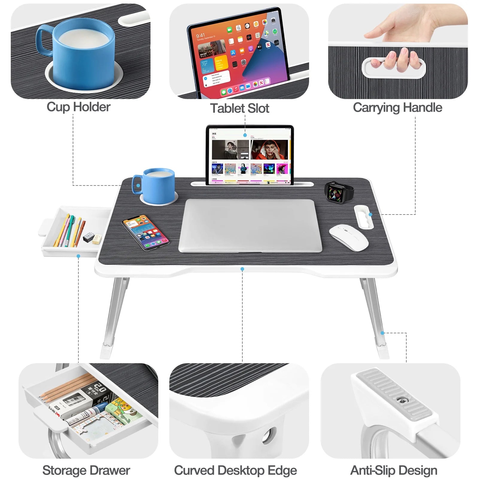 Livhil Large Lap Desk for Bed, Portable Laptop Table for Adults (Black) P174
