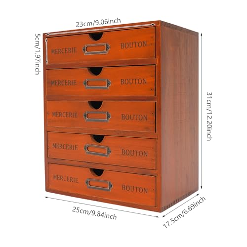 Vintage 16-Drawer Wooden Desktop Organizer with Iron Label Holders N538