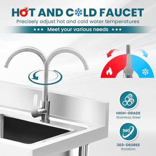 Stainless Steel Free Standing Utility Sink Single Bowl with Hot Cold Pipe R683