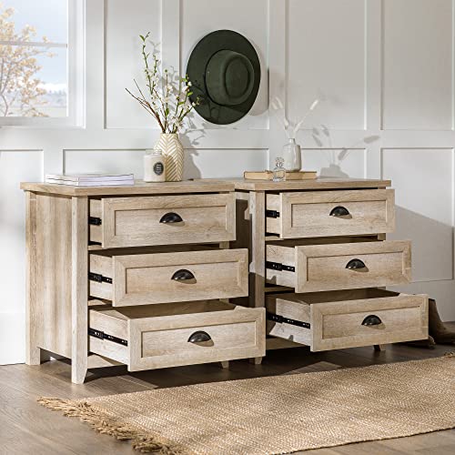 Walker Edison Hazel 2-Piece Modern Farmhouse 3 Drawer Nightstand, White Oak X7971
