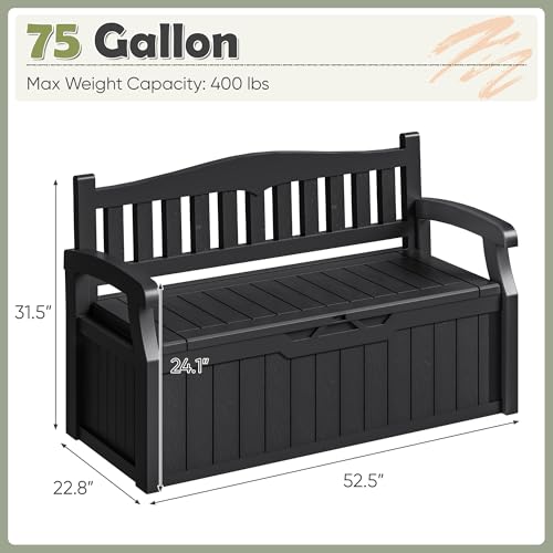 Homall 75 Gallon Outdoor Storage Bench Lockable Deck Box Waterproof UV Resistant Grey D354316