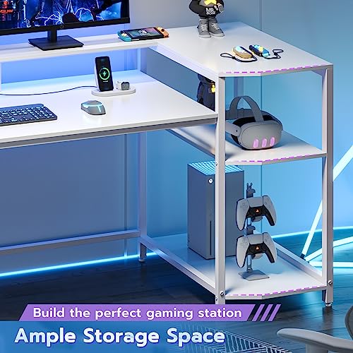 SEDETA Gaming Desk 70.8'' with LED Lights and Storage Shelves, Black Y2845