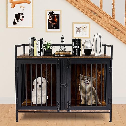 2 Rooms Dog Crate Furniture with Divider,39" Heavy Duty Dog Crate Table, Indoor Dog Kennel,Dog House,Dog Cage,TV Stand 38.9”Wx26.9”Dx21.1”H