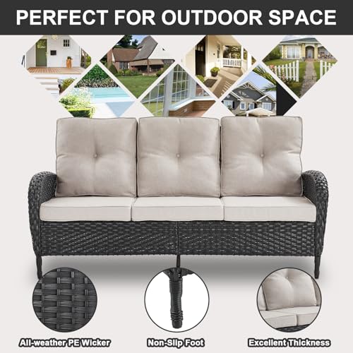 Outdoor Wicker Swivel Rocker Chairs Set of 2 with Rattan Side Table, Brown/Blue B592