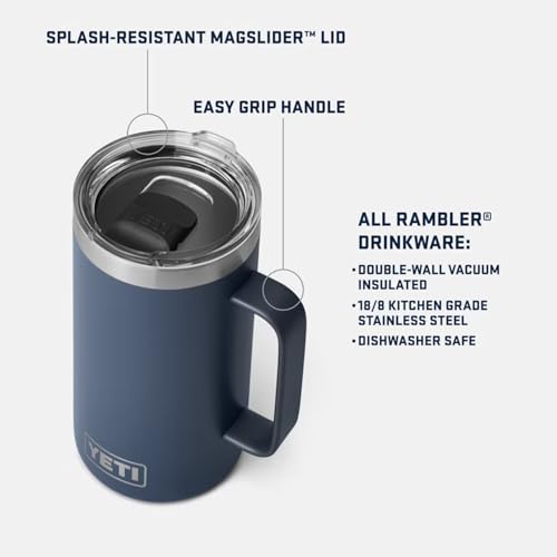 YETI Rambler 24 oz Mug, Stainless Steel, Vacuum Insulated N160