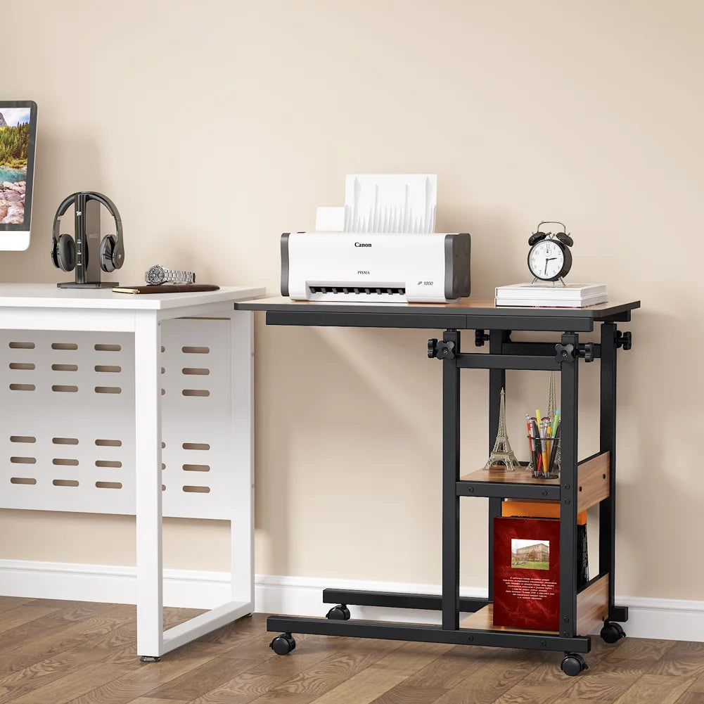 TribeSigns Overbed Bedside C Table with Storage Shelves, Mobile Laptop Desk N6631