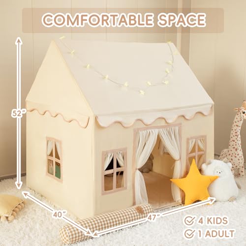 Kids Tent Playhouse with Star Lights, Flags and Tote Bags, Washable Teepee for Boys & Girls V1120