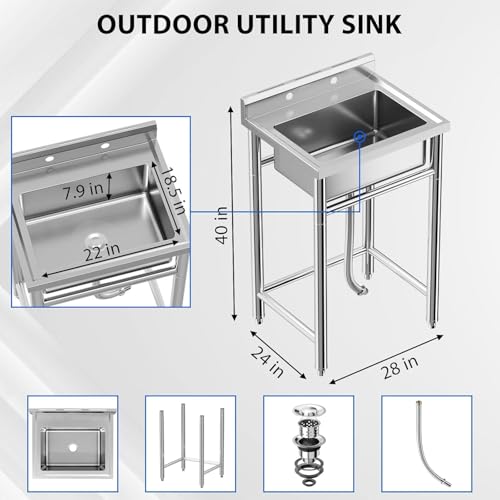 Stainless Steel Utility Sink with Faucet, Freestanding Single Bowl Y312305