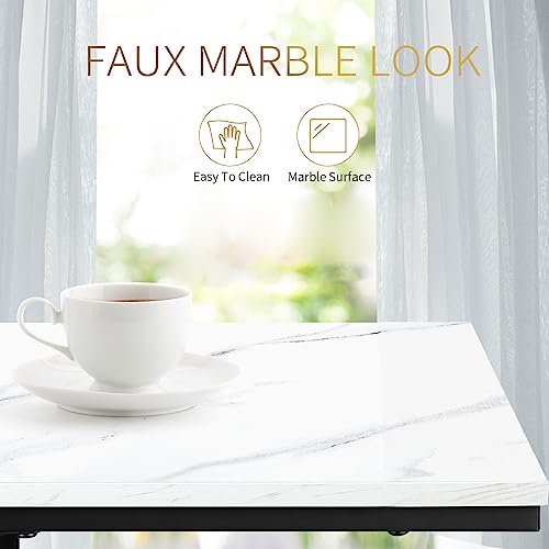 C Shaped Side Table Set of 2, Marble End Table for Sofa and Bed, White and Black O683294