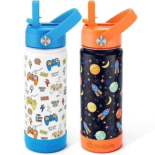 Fimibuke Kids Insulated Water Bottle 18oz with Straw, 2 Pack Ocean Life X374824