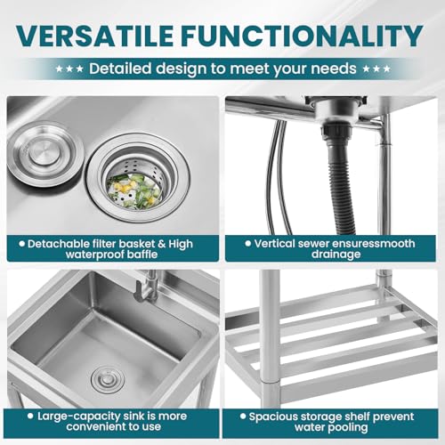 Stainless Steel Free Standing Utility Sink Single Bowl with Hot Cold Pipe R683
