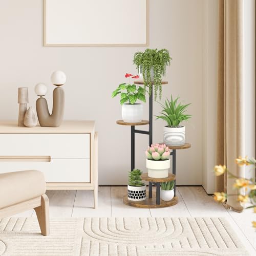 6 Tier Metal Wood Corner Plant Stand Indoor Outdoor H78199