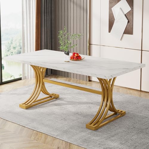 Tribesigns 63-Inch Rectangular Dining Table for 4 to 6, Grey Top with Metal Legs H560