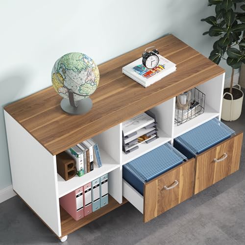 Tribesigns 63" Executive Desk with 47" Lateral File Cabinet, L-Shaped Computer Desk, Brown and Black N680173