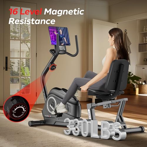 CURSOR FITNESS Recumbent Exercise Bike with Adjustable Seat, 16-Level Magnetic Resistance Z396