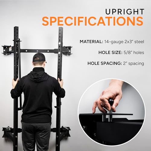 PRx Performance Wall Mounted Folding Power Squat Rack with Pull Up Bar, Black S87608