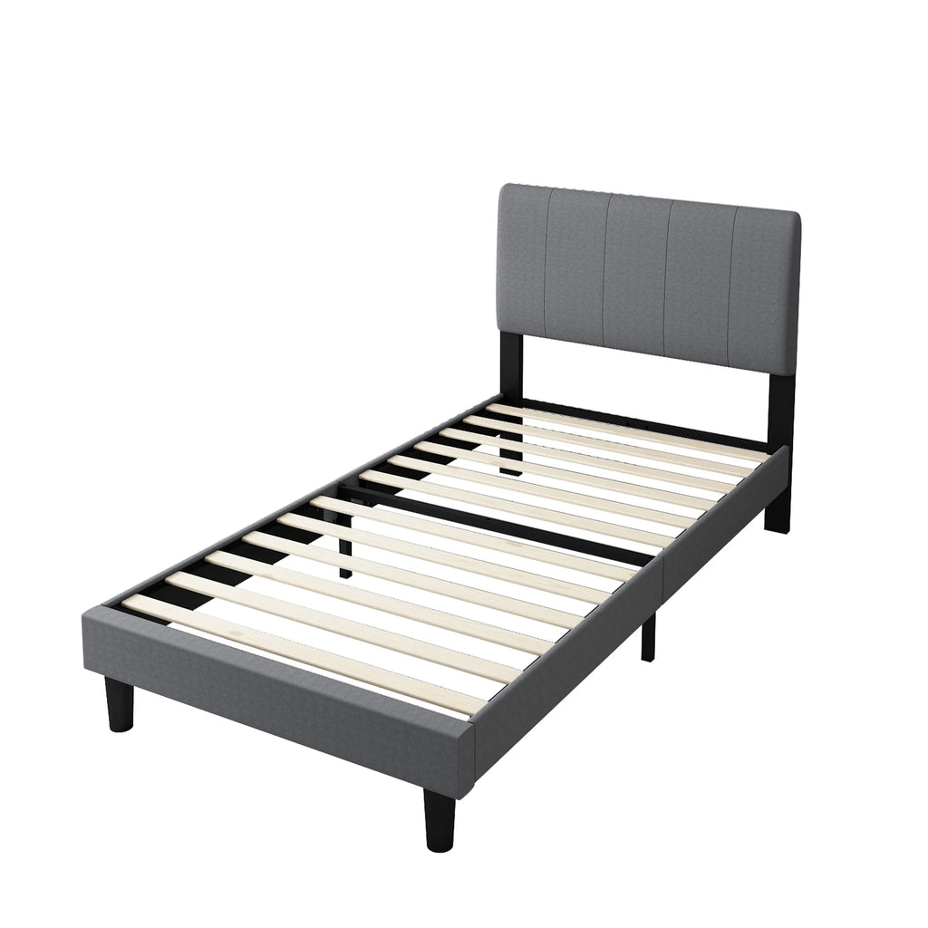 SYNGAR Twin Bed Frame, Fabric Upholstered Platform Bed with Adjustable Headboard, Grey P101127