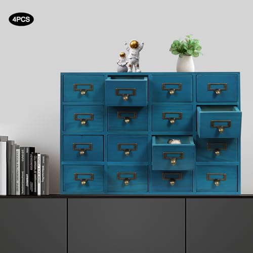 Vintage 16-Drawer Wooden Desktop Organizer with Iron Label Holders N538