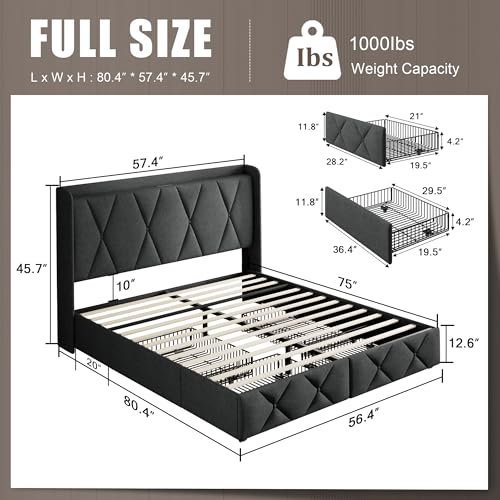 Queen Bed Frame with 4 Storage Drawers and Charging Station, Black S804993