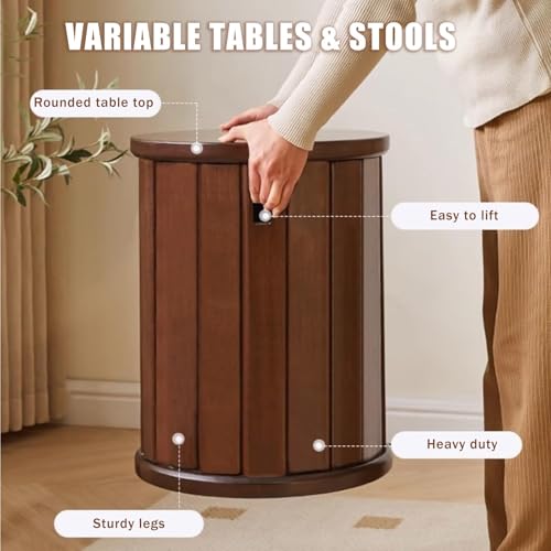 Stackable Stools Set of 4 Round Wooden Nesting Tables for Living Room C8777