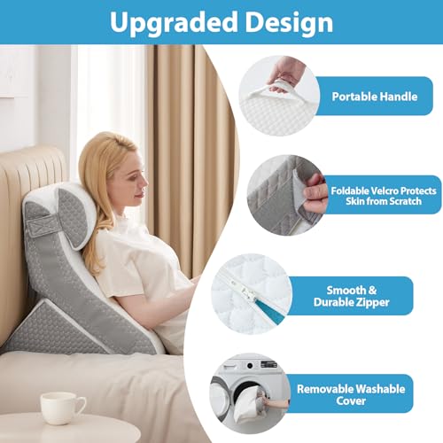 Bed Wedge Pillow for Sleeping, 9 & 12 Inch Adjustable, Memory Foam, White/Grey V501