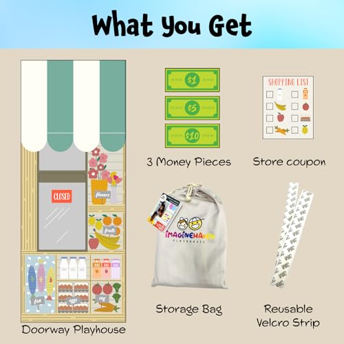 Fresh Market Doorway Kids Playhouse with Drawstring Bag, Cotton Canvas Q151847