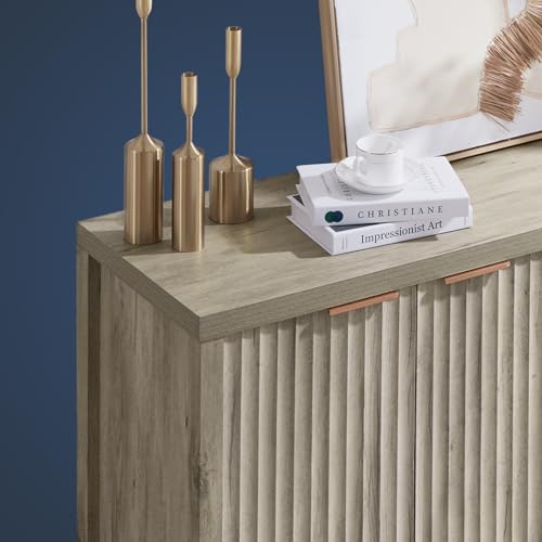 Fluted Sideboard Buffet Cabinet with Storage, 56" Modern Credenza, Natural Y669537