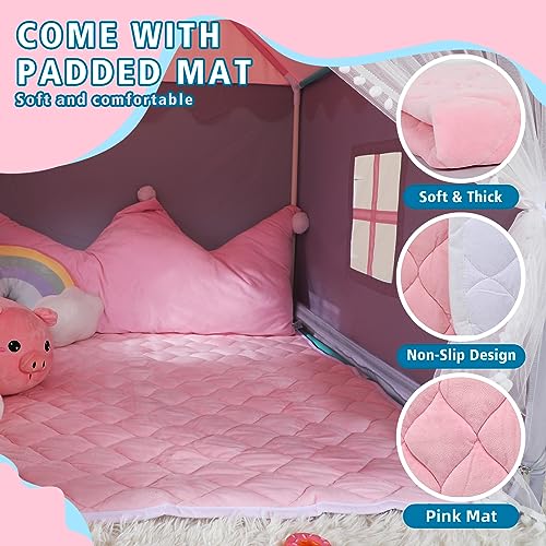 Wilwolfer Kid Tent with Mat and Star Lights - Indoor Playhouse for Toddlers and Girls (Pink) N411519