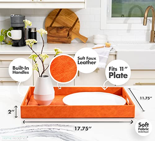 White Marble Faux Leather Decorative Tray with Handles D972626