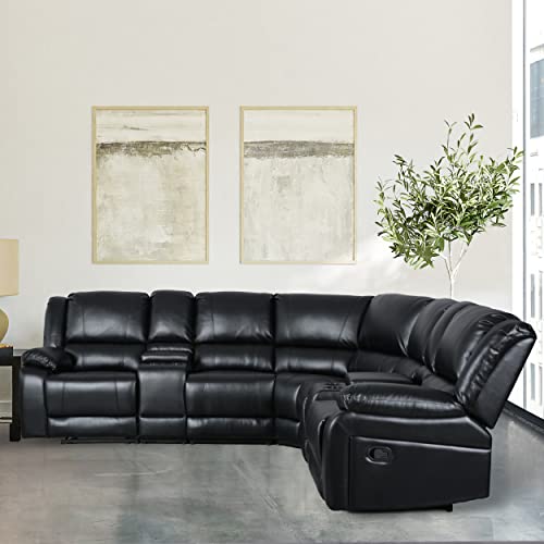 LY&S Home Collection Sectional Reclining Sofa, Modular PU Leather, Black S367