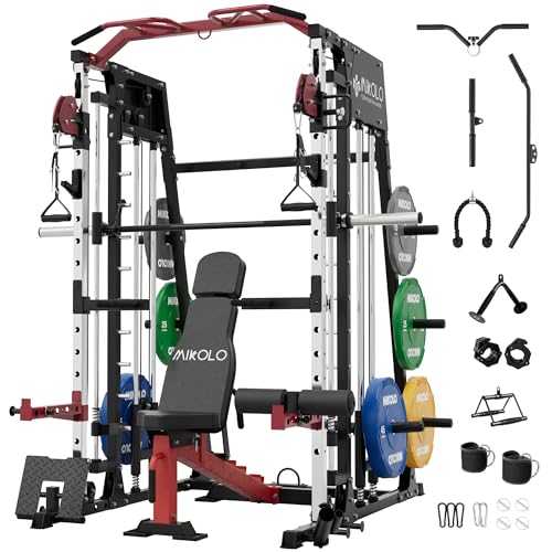 Mikolo Smith Machine 2200lbs Squat Rack with Lat Pulldown & Cable Crossover E219