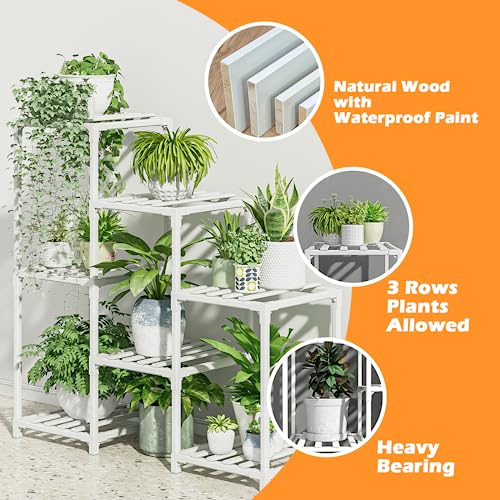 Bamworld Plant Stand Indoor Outdoor Wood Plant Rack 3 Tier Ladder D51744