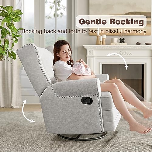 Swivel Nursery Glider Recliner with Lumbar Pillow and Footrest, Beige U619