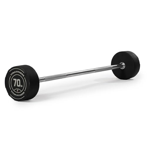 Titan Fitness Rubber Curl Fixed Barbells, Pre-Loaded Weight Bar Y406