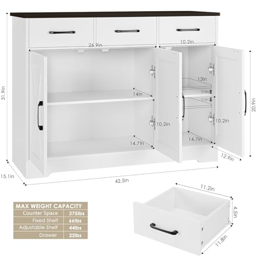 HOSTACK Modern Farmhouse Sideboard Buffet Cabinet with Barn Doors, White U8843