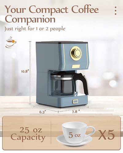 Amaste Drip Coffee Maker, 25 Oz Glass Pot, Retro Style with Reusable Filter Y974